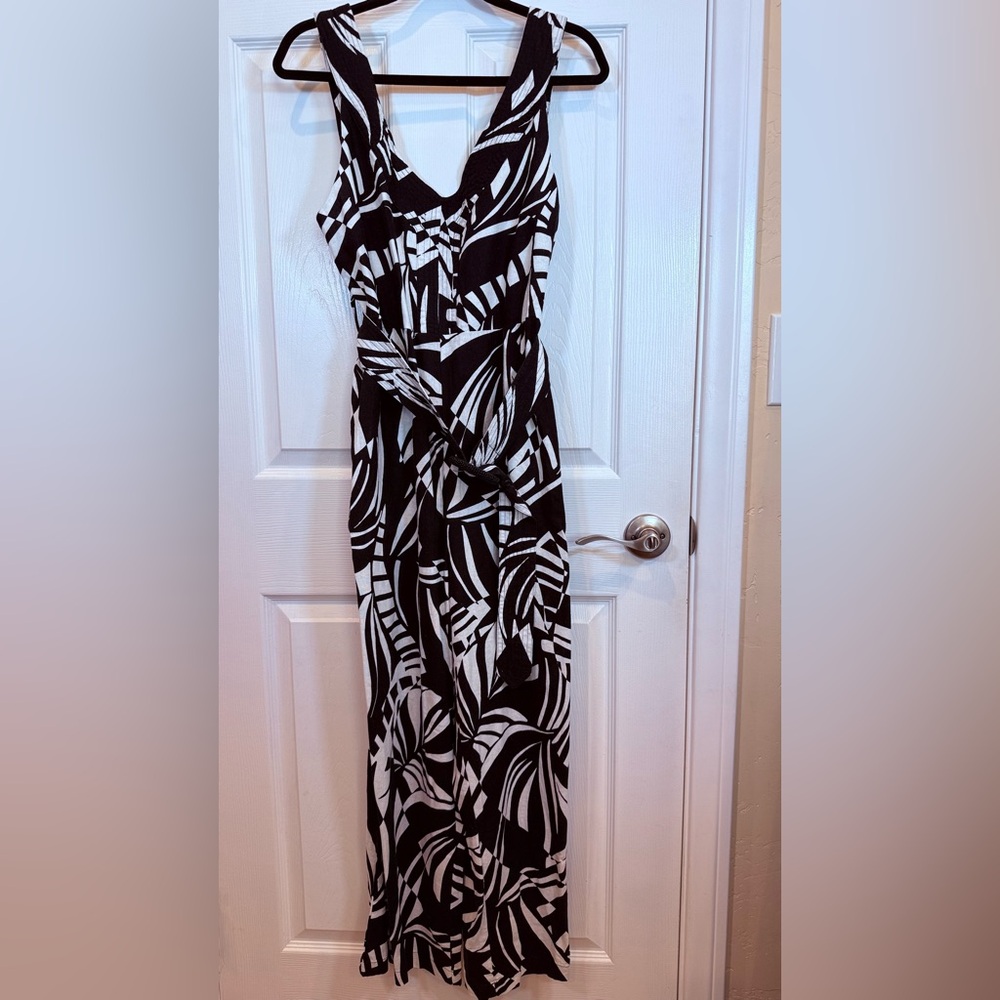 Tahari Black and White One Shoulder Jumpsuit